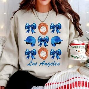 Los Angeles Baseball Blue Coquette Bows Cute Sweatshirt, Los Angeles Bas